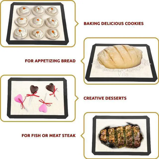 Alt view image 5 of 6 - Pack Baking Mats, 12 x 17, Tray Pan Liner for Healthy Dishes, Reusable Non-Stick Cookie Sheets, Perfect for Macarons, Dog, Cat, Parrot Treats, Pastry, Bread, Bun making