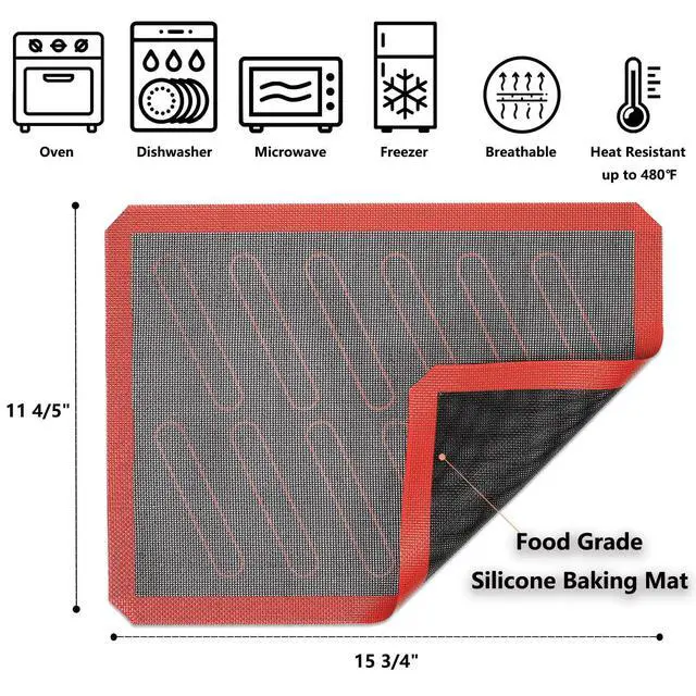 Alt view image 2 of 7 - Perforated Silicone Baking Mats, 2 PCS Eclair Silicone Mat for Half Sheet with 12 Printed Oblong Eclair Guides, Non-Stick Reusable Oven Liners for Making Bread/Pizza/Pastry/Cookie 11-4/5" x 15-3/4"
