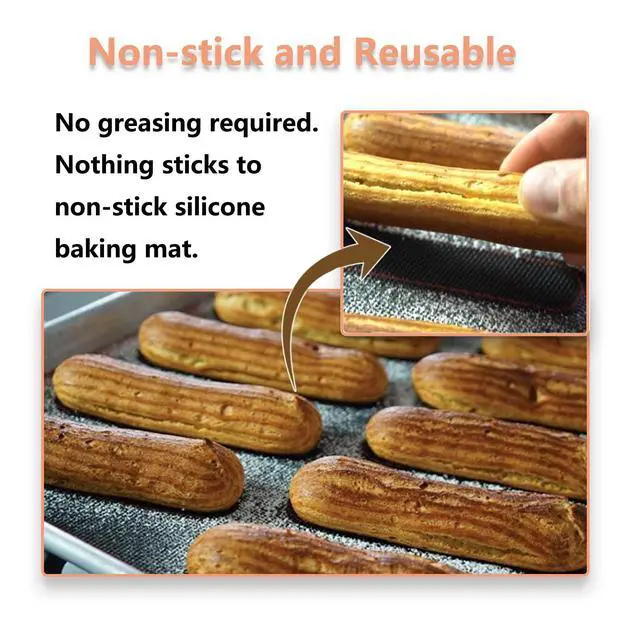 Alt view image 5 of 7 - Perforated Silicone Baking Mats, 2 PCS Eclair Silicone Mat for Half Sheet with 12 Printed Oblong Eclair Guides, Non-Stick Reusable Oven Liners for Making Bread/Pizza/Pastry/Cookie 11-4/5" x 15-3/4"