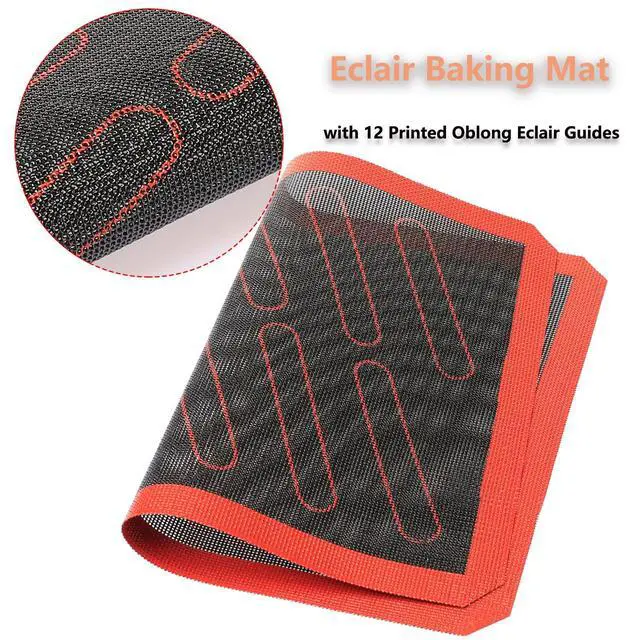 Alt view image 3 of 7 - Perforated Silicone Baking Mats, 2 PCS Eclair Silicone Mat for Half Sheet with 12 Printed Oblong Eclair Guides, Non-Stick Reusable Oven Liners for Making Bread/Pizza/Pastry/Cookie 11-4/5" x 15-3/4"
