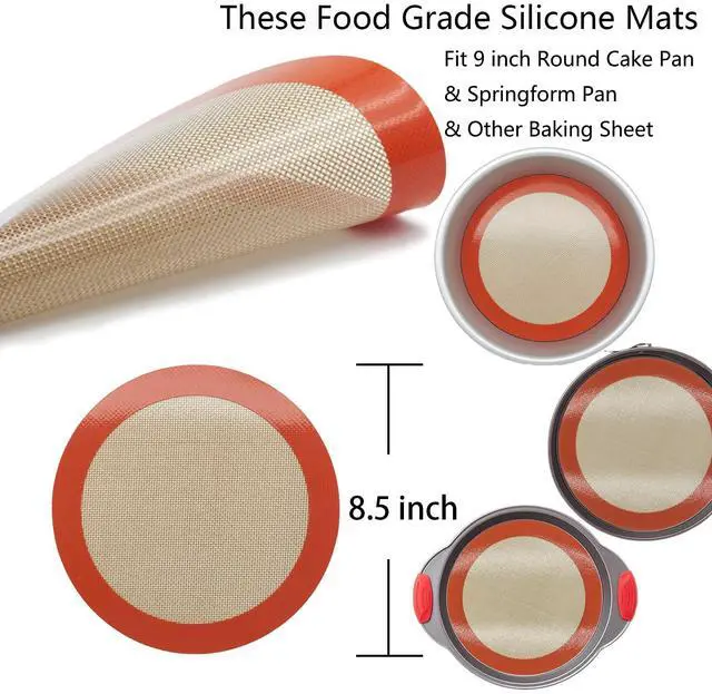 Alt view image 2 of 7 - Silicone Baking Mats, 2 PCS Round Silicone Mats for 9 Inch Cake Pan, Non-Stick Reusable Cookie Sheet Liners for Baking Pans for Cake/Bread/Pizza/Macaron/Pastry/Cookie/Bun/Pie