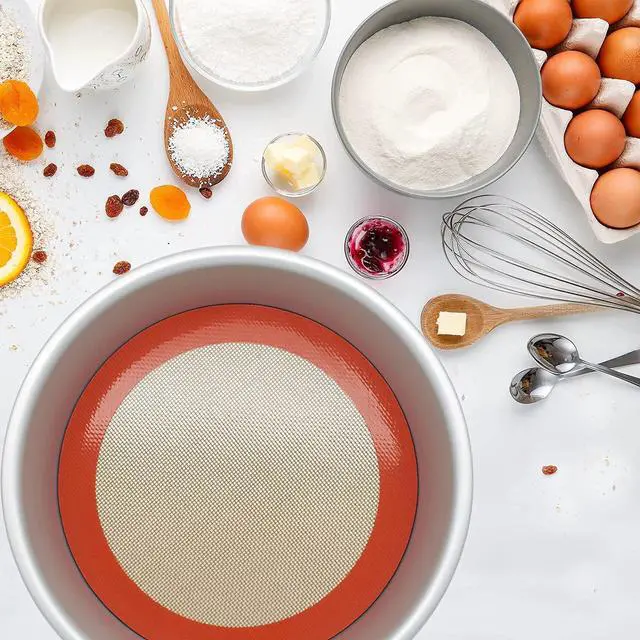 Alt view image 6 of 7 - Silicone Baking Mats, 2 PCS Round Silicone Mats for 9 Inch Cake Pan, Non-Stick Reusable Cookie Sheet Liners for Baking Pans for Cake/Bread/Pizza/Macaron/Pastry/Cookie/Bun/Pie
