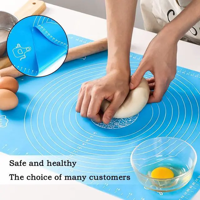 Alt view image 2 of 7 - Silicone Baking Mat for Pastry Rolling Dough with Measurements,19.7" x 15.7" BPA Free Non stick and Non Slip Blue Table Sheet Baking Supplies for Bake Pizza Cake