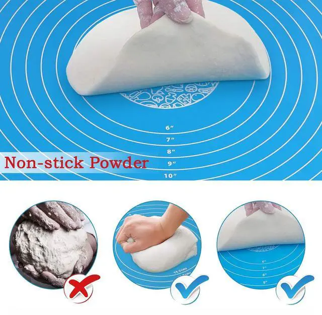 Alt view image 6 of 7 - Silicone Baking Mat for Pastry Rolling Dough with Measurements,19.7" x 15.7" BPA Free Non stick and Non Slip Blue Table Sheet Baking Supplies for Bake Pizza Cake