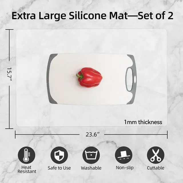 Alt view image 2 of 6 - 2 Pack Silicone Mats for Kitchen Counter, Treerit 23.62" x 15.75" Thick Large Silicone Mat, Nonskid Heat Resistant Countertop Protector, Easy to Clean, White Translucent