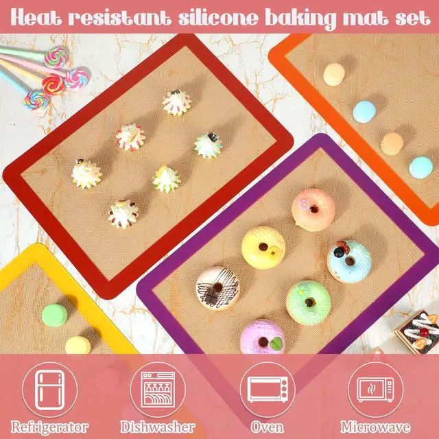 Alt view image 4 of 7 - Pieces Silicone Baking Mat Non-stick Silicone Baking Half Sheet 16.5'' x 11.6'' Silicones Cookie Sheet Easy Clean Oven Cookie Liner for Oven Making, Macaroon, Bread Pastry(Multi Color)
