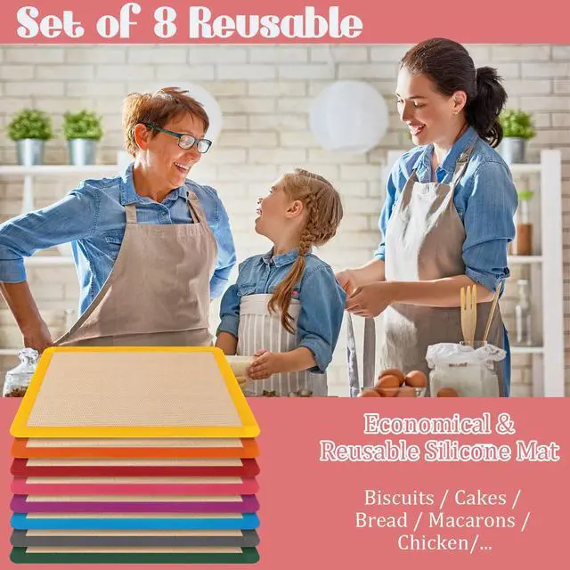 Alt view image 5 of 7 - Pieces Silicone Baking Mat Non-stick Silicone Baking Half Sheet 16.5'' x 11.6'' Silicones Cookie Sheet Easy Clean Oven Cookie Liner for Oven Making, Macaroon, Bread Pastry(Multi Color)