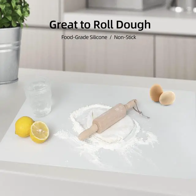 Alt view image 5 of 6 - 2 Pack Silicone Mats for Kitchen Counter, Treerit 23.62" x 15.75" Thick Large Silicone Mat, Nonskid Heat Resistant Countertop Protector, Easy to Clean, White Translucent