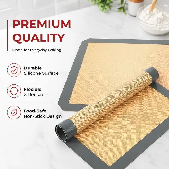 Alt view image 6 of 7 - Silicone Baking Mats Half Sheet Non Stick for Oven Reusable 4 Pack - Thick Heavy Duty Silicone Baking Mat Cookie Sheet 1/2 Size for Macaron & Pastry - Half Size Rectangular Cooking Oven Liner Pad