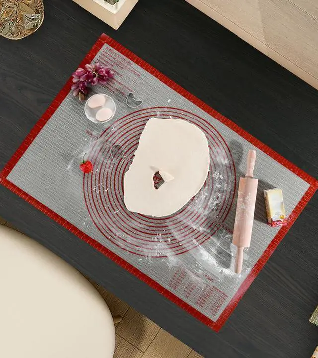 Alt view image 2 of 7 - Non-slip Silicone Pastry Mat Extra Large with Measurements 36''By 24'' for Baking Mat, Counter/Dough Rolling/Oven Liner/Fondant/Pie CrustRed
