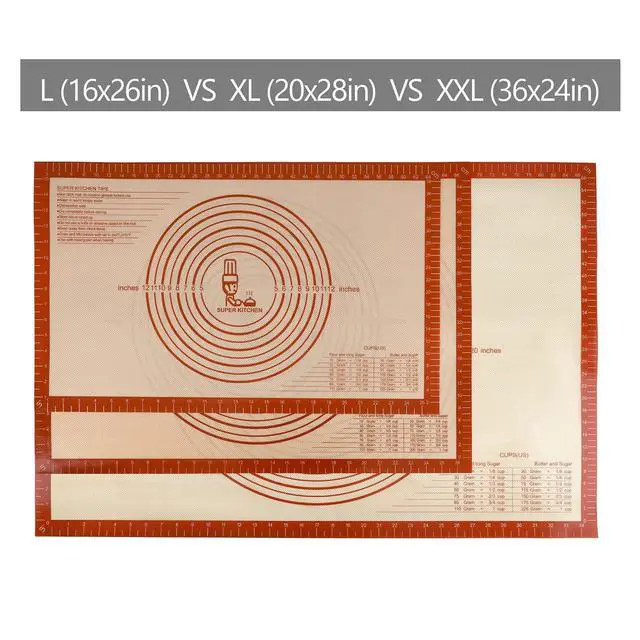 Alt view image 3 of 7 - Non-slip Silicone Pastry Mat Extra Large with Measurements 36''By 24'' for Baking Mat, Counter/Dough Rolling/Oven Liner/Fondant/Pie CrustRed
