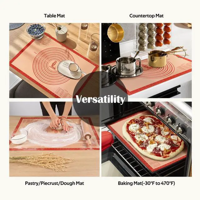 Alt view image 7 of 7 - Non-slip Silicone Pastry Mat Extra Large with Measurements 36''By 24'' for Baking Mat, Counter/Dough Rolling/Oven Liner/Fondant/Pie CrustRed