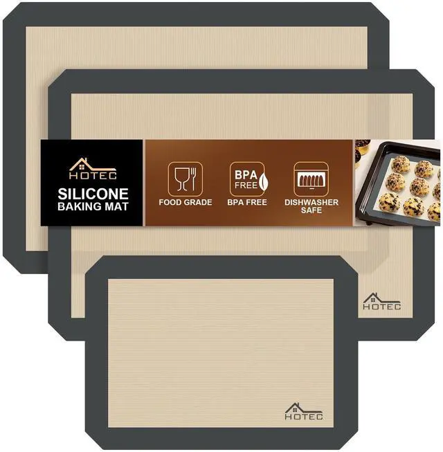 Main image of Silicone Baking Mats 3 Pack Non-Stick Reusable Silicone Baking Sheets for Oven Cookie & Macaron Mats 2 Half Sheet + 1 Quarter Sheet BPA-Free, Dishwasher Safe