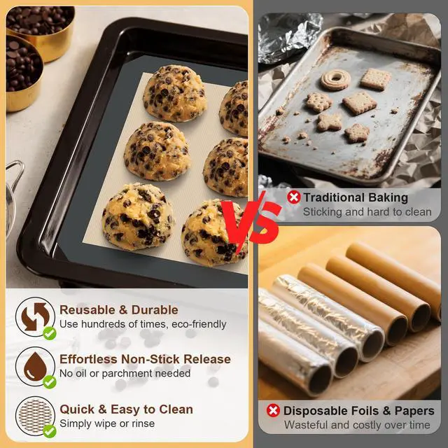 Alt view image 6 of 7 - Silicone Baking Mats 3 Pack Non-Stick Reusable Silicone Baking Sheets for Oven Cookie & Macaron Mats 2 Half Sheet + 1 Quarter Sheet BPA-Free, Dishwasher Safe