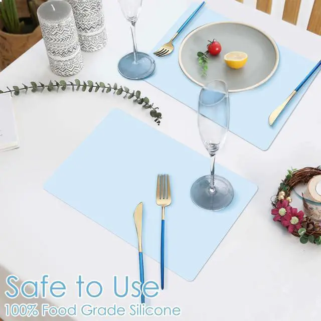 Alt view image 2 of 7 - 11.8''x15.75'' Silicone Mats, Food Grade Silicone Pad Table Mat for Crafts, Kids Placemat, Silicone Heat Resistant Mat Kitchen Counter Mat for Baking Pastry, Light Blue, 1Pack