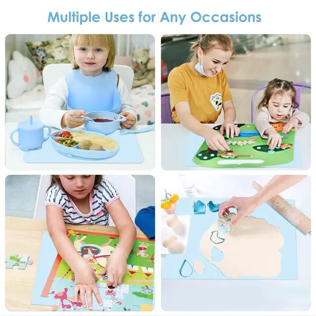 Alt view image 3 of 7 - 11.8''x15.75'' Silicone Mats, Food Grade Silicone Pad Table Mat for Crafts, Kids Placemat, Silicone Heat Resistant Mat Kitchen Counter Mat for Baking Pastry, Light Blue, 1Pack