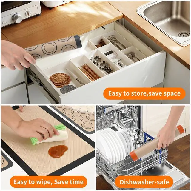 Alt view image 5 of 7 - Pack Silicone Baking Mats Non-Stick Reusable BPA-Free Oven Liners, 100% Food-Grade Silicone, Fit Half Sheet Pans (16.54" x 11.62") for Cookies, Pastry & More