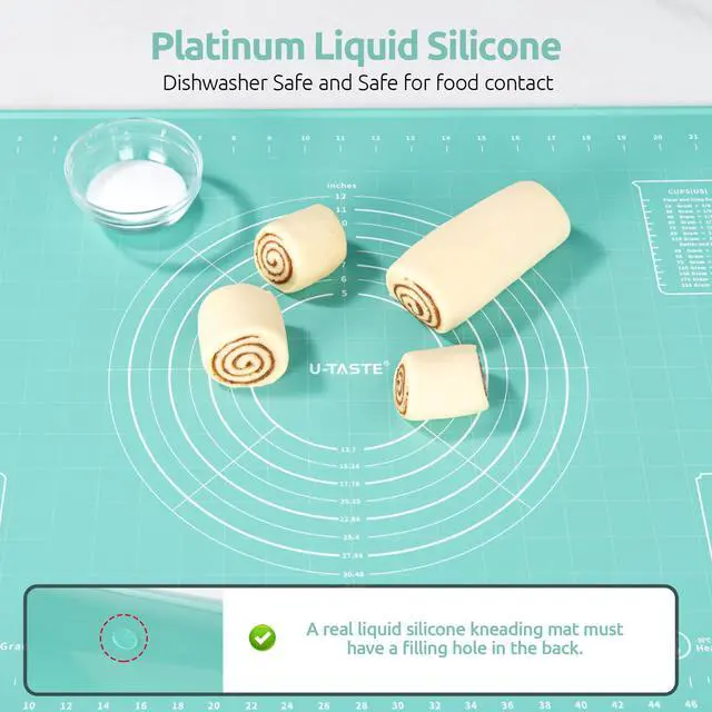 Alt view image 3 of 7 - 28"x20" Large Pastry Mat: Food-Grade Liquid Silicone Dough Rolling Baking Sheet, Non-Stick Non-Slip for Kneading, Making Pizza, Fondant, Pie with Clear Measurement and Raised Edges (Aqua Sky)