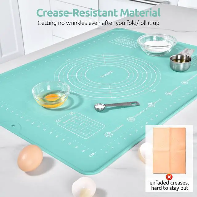 Alt view image 4 of 7 - 28"x20" Large Pastry Mat: Food-Grade Liquid Silicone Dough Rolling Baking Sheet, Non-Stick Non-Slip for Kneading, Making Pizza, Fondant, Pie with Clear Measurement and Raised Edges (Aqua Sky)