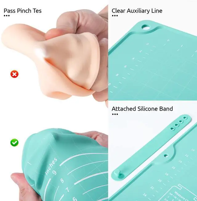 Alt view image 6 of 7 - 28"x20" Large Pastry Mat: Food-Grade Liquid Silicone Dough Rolling Baking Sheet, Non-Stick Non-Slip for Kneading, Making Pizza, Fondant, Pie with Clear Measurement and Raised Edges (Aqua Sky)