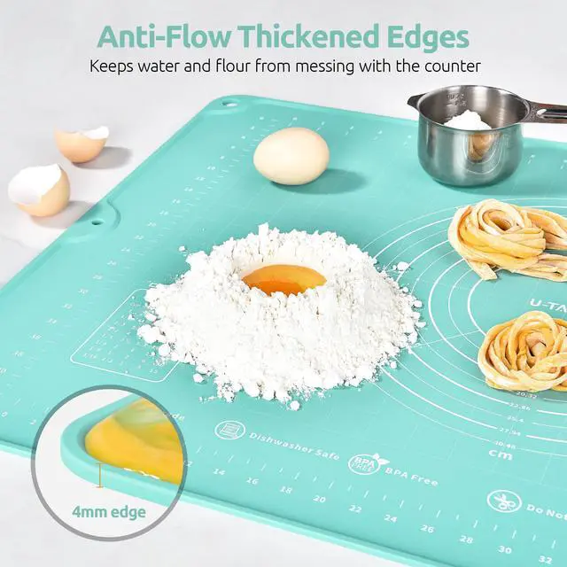 Alt view image 5 of 7 - 28"x20" Large Pastry Mat: Food-Grade Liquid Silicone Dough Rolling Baking Sheet, Non-Stick Non-Slip for Kneading, Making Pizza, Fondant, Pie with Clear Measurement and Raised Edges (Aqua Sky)