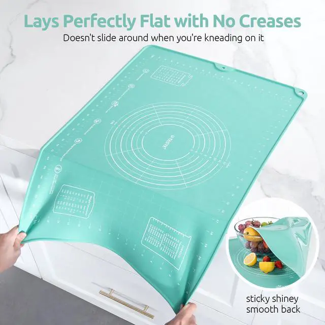 Alt view image 7 of 7 - 28"x20" Large Pastry Mat: Food-Grade Liquid Silicone Dough Rolling Baking Sheet, Non-Stick Non-Slip for Kneading, Making Pizza, Fondant, Pie with Clear Measurement and Raised Edges (Aqua Sky)