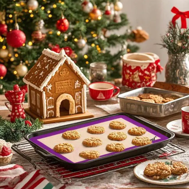 Alt view image 2 of 7 - 4 Pack Silicone Baking Mat, Non-Stick Silicone Baking Sheet, Food Safe Silicone Mats for Baking, 480 Heat Resistant, 2 Half & 2 Quarter (Purple, Blue, Grey)