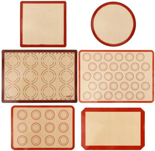 Main image of Silicone Baking Mat Set of 6, Extra Thick Silicone Mats, Food Grade Non-stick Reusable Baking Mat, Heat Resistant -40°F to 446°F, Round & Square Cake Pan Mat for Macarons, Cookies, Pizza, Bread