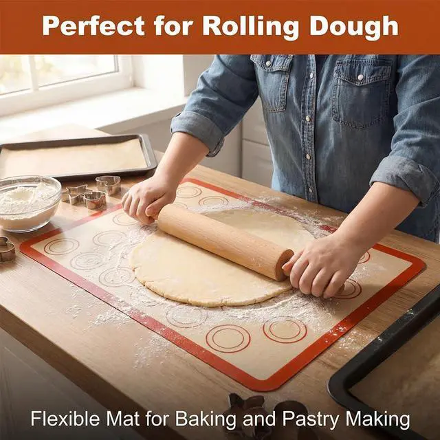 Alt view image 3 of 7 - Silicone Baking Mat Set of 6, Extra Thick Silicone Mats, Food Grade Non-stick Reusable Baking Mat, Heat Resistant -40°F to 446°F, Round & Square Cake Pan Mat for Macarons, Cookies, Pizza, Bread
