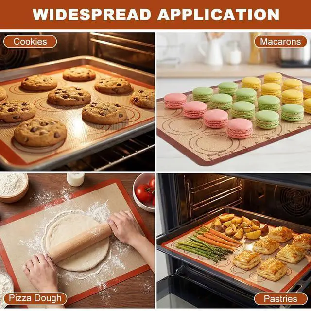 Alt view image 4 of 7 - Silicone Baking Mat Set of 6, Extra Thick Silicone Mats, Food Grade Non-stick Reusable Baking Mat, Heat Resistant -40°F to 446°F, Round & Square Cake Pan Mat for Macarons, Cookies, Pizza, Bread