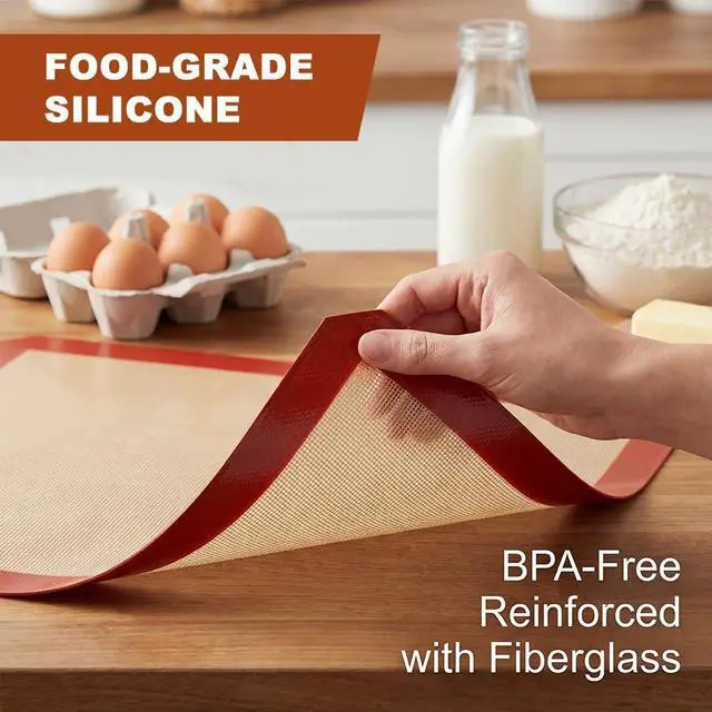 Alt view image 7 of 7 - Silicone Baking Mat Set of 6, Extra Thick Silicone Mats, Food Grade Non-stick Reusable Baking Mat, Heat Resistant -40°F to 446°F, Round & Square Cake Pan Mat for Macarons, Cookies, Pizza, Bread