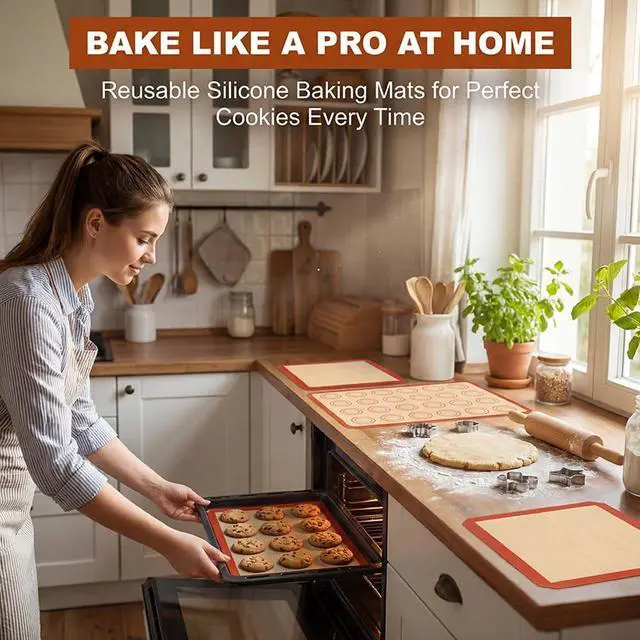 Alt view image 6 of 7 - Silicone Baking Mat Set of 6, Extra Thick Silicone Mats, Food Grade Non-stick Reusable Baking Mat, Heat Resistant -40°F to 446°F, Round & Square Cake Pan Mat for Macarons, Cookies, Pizza, Bread