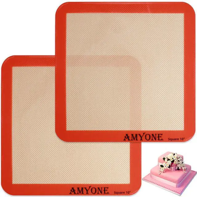 Main image of Square Silicone Baking Mats for 10 Inch Cake Pan, 9.65"Square Food Grade Silicone Mat for Baking Sheet for Cake/Pastry/Toast/Pie, Non-Stick Reusable Baking Mat for 10x10 Air Fryer/Cake Pan/Oven
