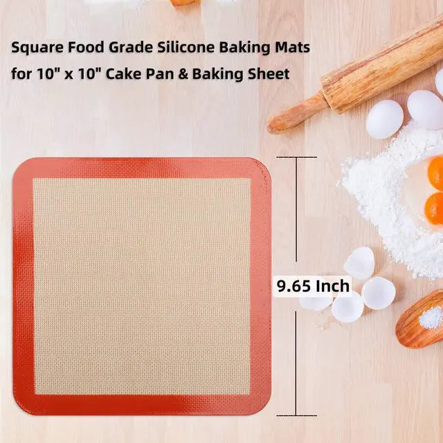 Alt view image 2 of 7 - Square Silicone Baking Mats for 10 Inch Cake Pan, 9.65"Square Food Grade Silicone Mat for Baking Sheet for Cake/Pastry/Toast/Pie, Non-Stick Reusable Baking Mat for 10x10 Air Fryer/Cake Pan/Oven