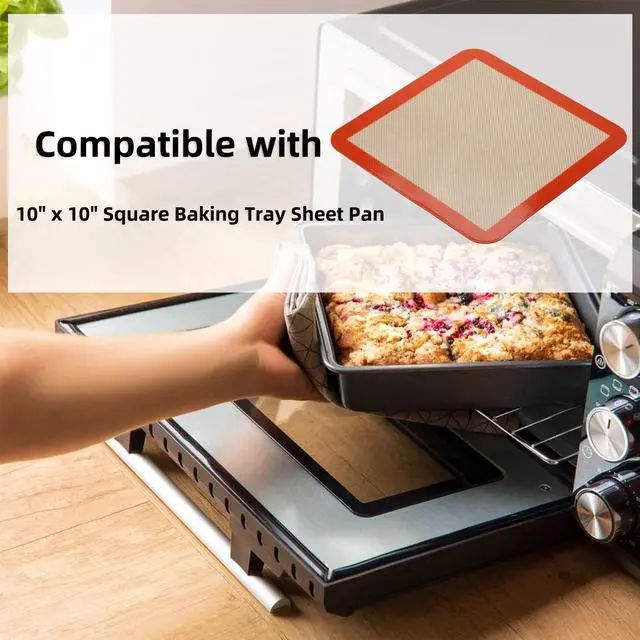 Alt view image 5 of 7 - Square Silicone Baking Mats for 10 Inch Cake Pan, 9.65"Square Food Grade Silicone Mat for Baking Sheet for Cake/Pastry/Toast/Pie, Non-Stick Reusable Baking Mat for 10x10 Air Fryer/Cake Pan/Oven
