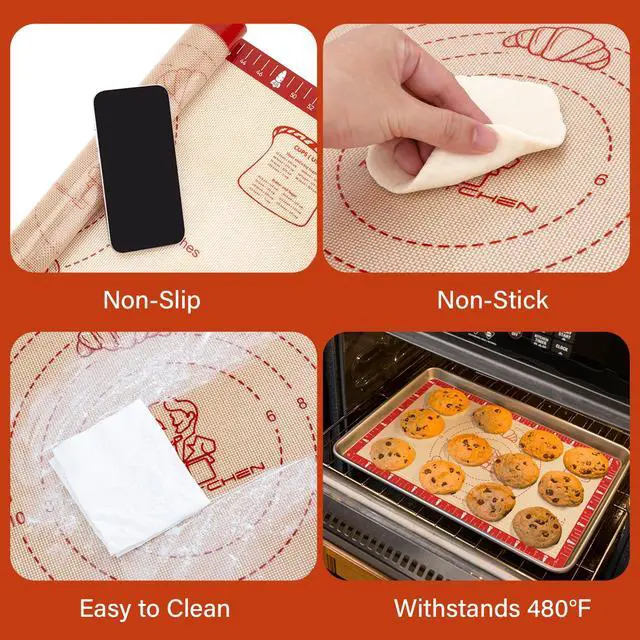 Alt view image 4 of 7 - Extra Thick Silicone Baking Mat with Recipes - 26x16 inch Non Stick Pastry Mat with Measurements for Sourdough, Macarons, Bread, Pizza, Dough Rolling, Kneading, Heat Resistant to 480°F Gift for Baker