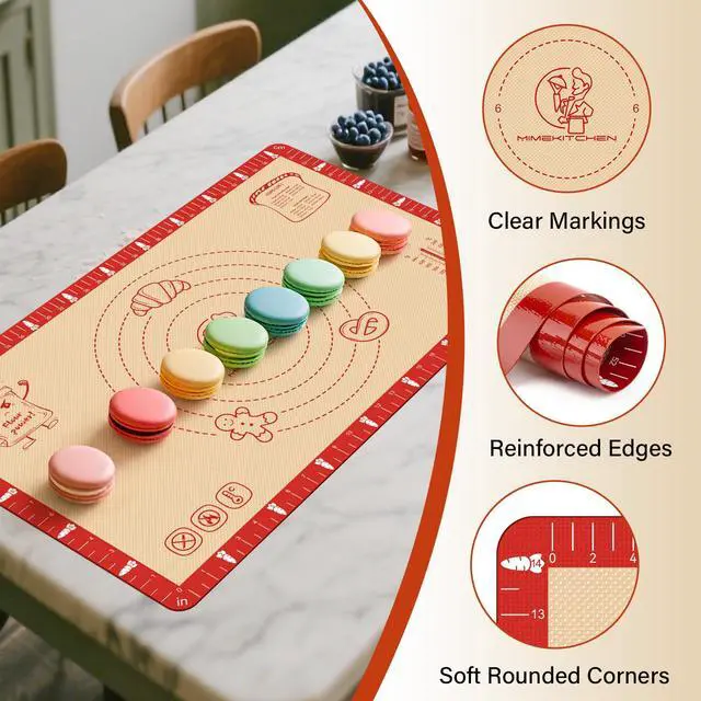 Alt view image 5 of 7 - Extra Thick Silicone Baking Mat with Recipes - 26x16 inch Non Stick Pastry Mat with Measurements for Sourdough, Macarons, Bread, Pizza, Dough Rolling, Kneading, Heat Resistant to 480°F Gift for Baker