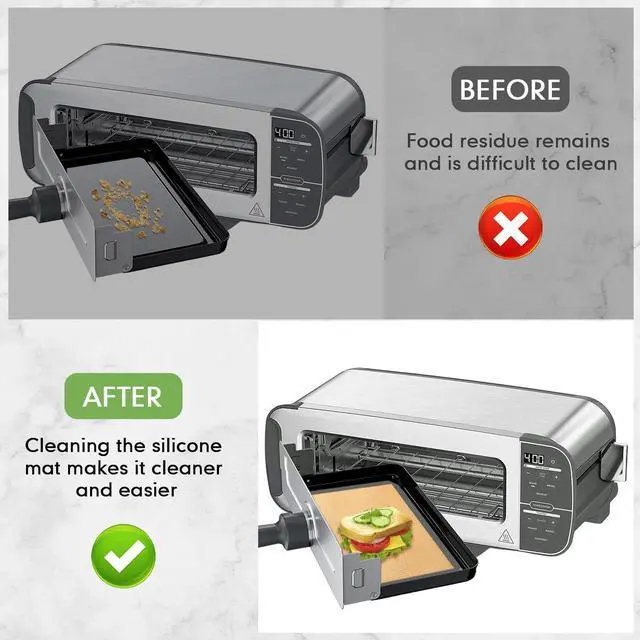 Alt view image 3 of 7 - Pack Toaster Oven Liner for Ninja St100 and St101 Foodi 2-in-1 Flip Toaster 9.6 x 5.6 in Silicone Liners Non Slip Silicone Baking Mat for Baking Cookies Bread Oven(Gray)