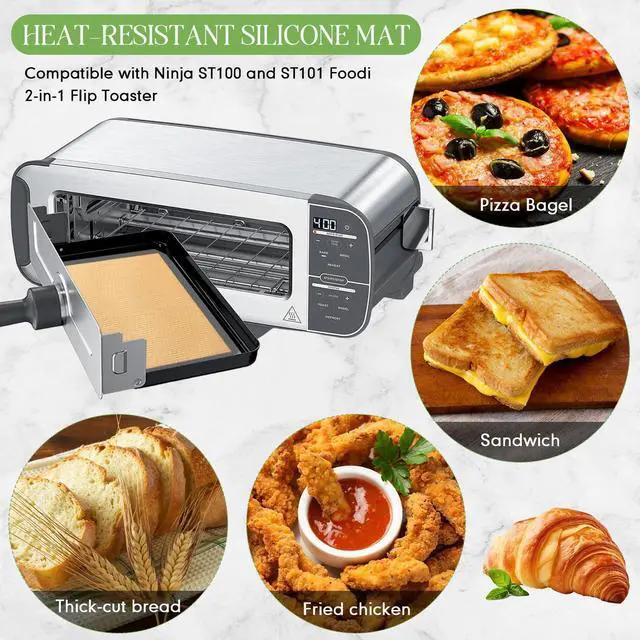 Alt view image 4 of 7 - Pack Toaster Oven Liner for Ninja St100 and St101 Foodi 2-in-1 Flip Toaster 9.6 x 5.6 in Silicone Liners Non Slip Silicone Baking Mat for Baking Cookies Bread Oven(Gray)
