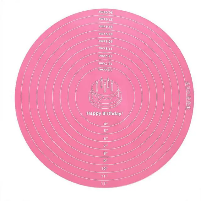 Main image of Silicone Cake Mat, 12 Inch Round Silicone Mat, Cake Mat with Measurements, Cake Turntable Mat, Reusable Cookie Mat for Rolling Dough, Non-Stick Heat Resistant, Pastry Baking Pad Pink