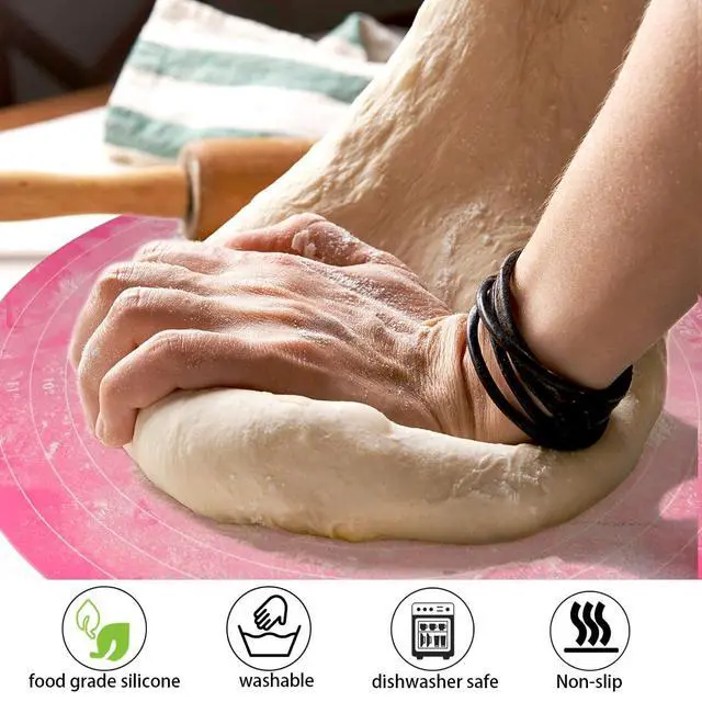 Alt view image 6 of 7 - Silicone Cake Mat, 12 Inch Round Silicone Mat, Cake Mat with Measurements, Cake Turntable Mat, Reusable Cookie Mat for Rolling Dough, Non-Stick Heat Resistant, Pastry Baking Pad Pink