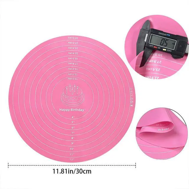 Alt view image 4 of 7 - Silicone Cake Mat, 12 Inch Round Silicone Mat, Cake Mat with Measurements, Cake Turntable Mat, Reusable Cookie Mat for Rolling Dough, Non-Stick Heat Resistant, Pastry Baking Pad Pink