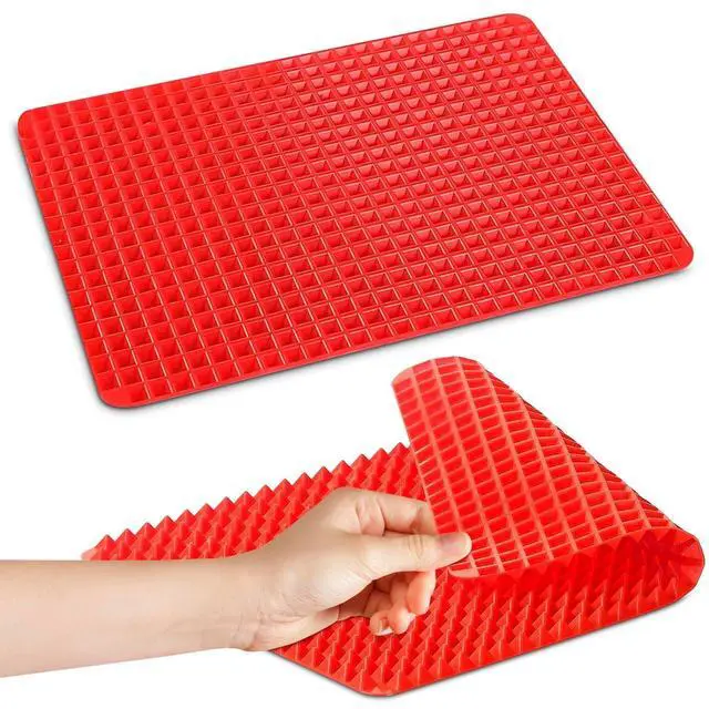 Main image of Red Silicone Baking Mat - 16x11.42" Non Stick Baking Mat With Fat Filtering Red Pyramid Design, Suitable for Oven & Microwave - Flexible & Easy-to-Clean Silicone Cooking Mats for Roasting, BBQ, Bacon
