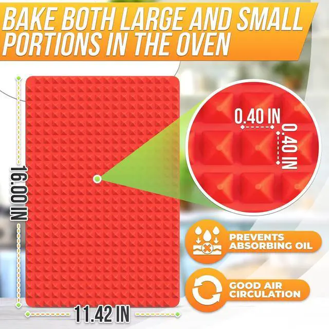 Alt view image 2 of 7 - Red Silicone Baking Mat - 16x11.42" Non Stick Baking Mat With Fat Filtering Red Pyramid Design, Suitable for Oven & Microwave - Flexible & Easy-to-Clean Silicone Cooking Mats for Roasting, BBQ, Bacon
