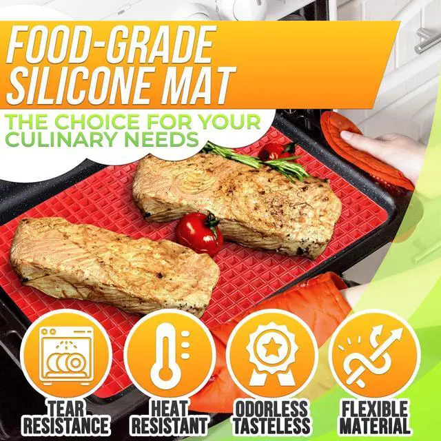 Alt view image 3 of 7 - Red Silicone Baking Mat - 16x11.42" Non Stick Baking Mat With Fat Filtering Red Pyramid Design, Suitable for Oven & Microwave - Flexible & Easy-to-Clean Silicone Cooking Mats for Roasting, BBQ, Bacon