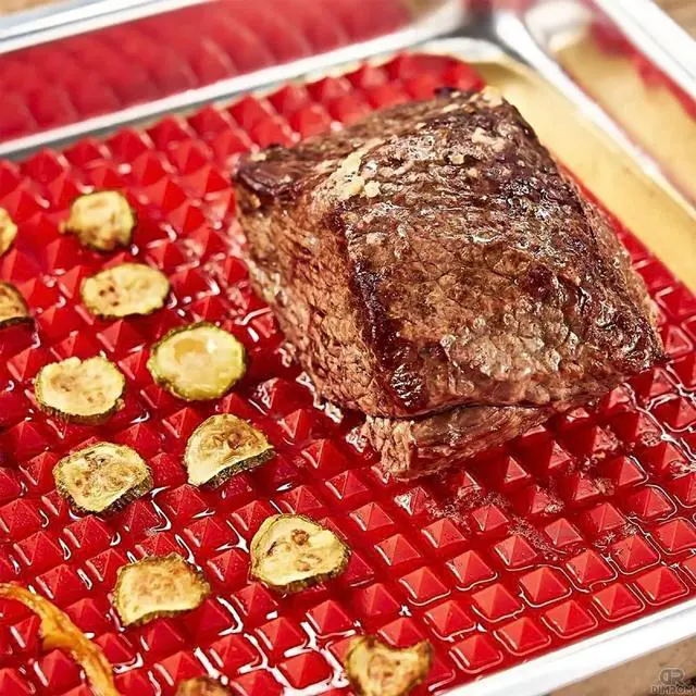 Alt view image 5 of 7 - Red Silicone Baking Mat - 16x11.42" Non Stick Baking Mat With Fat Filtering Red Pyramid Design, Suitable for Oven & Microwave - Flexible & Easy-to-Clean Silicone Cooking Mats for Roasting, BBQ, Bacon