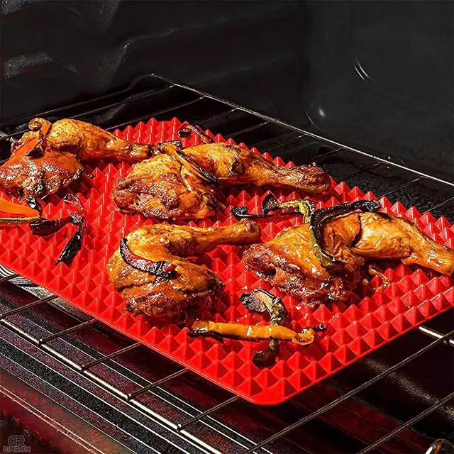 Alt view image 7 of 7 - Red Silicone Baking Mat - 16x11.42" Non Stick Baking Mat With Fat Filtering Red Pyramid Design, Suitable for Oven & Microwave - Flexible & Easy-to-Clean Silicone Cooking Mats for Roasting, BBQ, Bacon