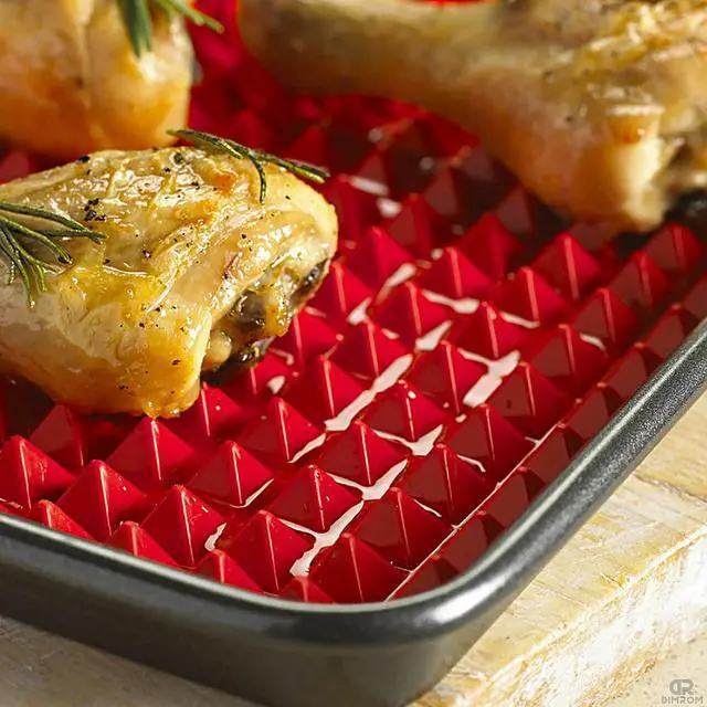 Alt view image 4 of 7 - Red Silicone Baking Mat - 16x11.42" Non Stick Baking Mat With Fat Filtering Red Pyramid Design, Suitable for Oven & Microwave - Flexible & Easy-to-Clean Silicone Cooking Mats for Roasting, BBQ, Bacon
