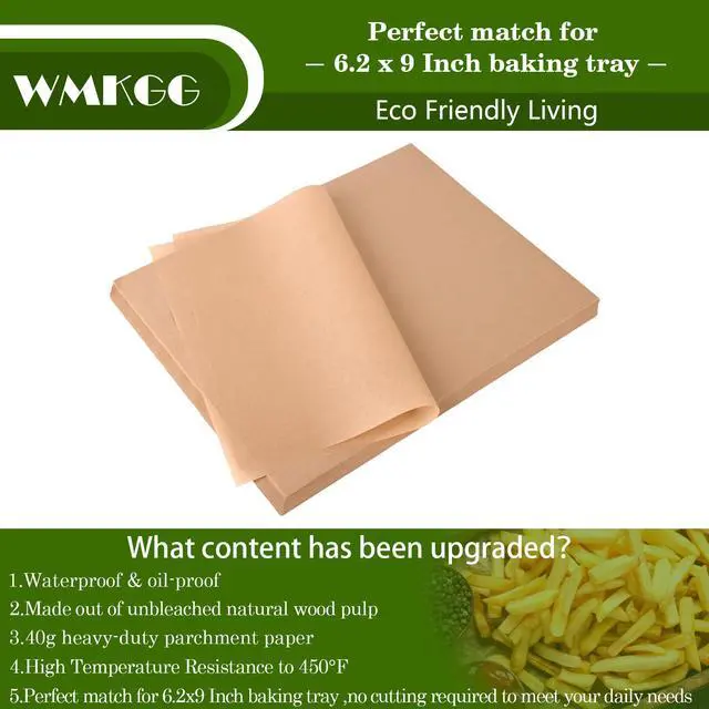 Alt view image 7 of 7 - PCS Parchment Paper Sheets, 9" x 6.2" Non-Stick Precut Baking Parchment, for Baking Grilling Air Fryer Steaming Bread Cakes Cookies and More(Unbleached)
