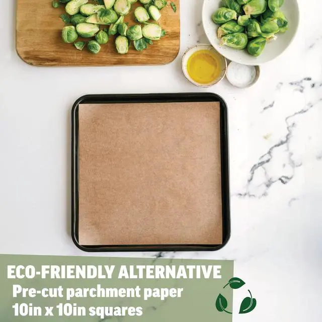 Alt view image 2 of 7 - 10x10 Parchment Paper Squares (200 Sheets), Unbleached, High Heat, Non-stick, Pre-cut Baking Paper - Fits 10x10 Square Pans, Toaster Oven Trays, Air Fryer, Dehydrator - Baking and Roasting